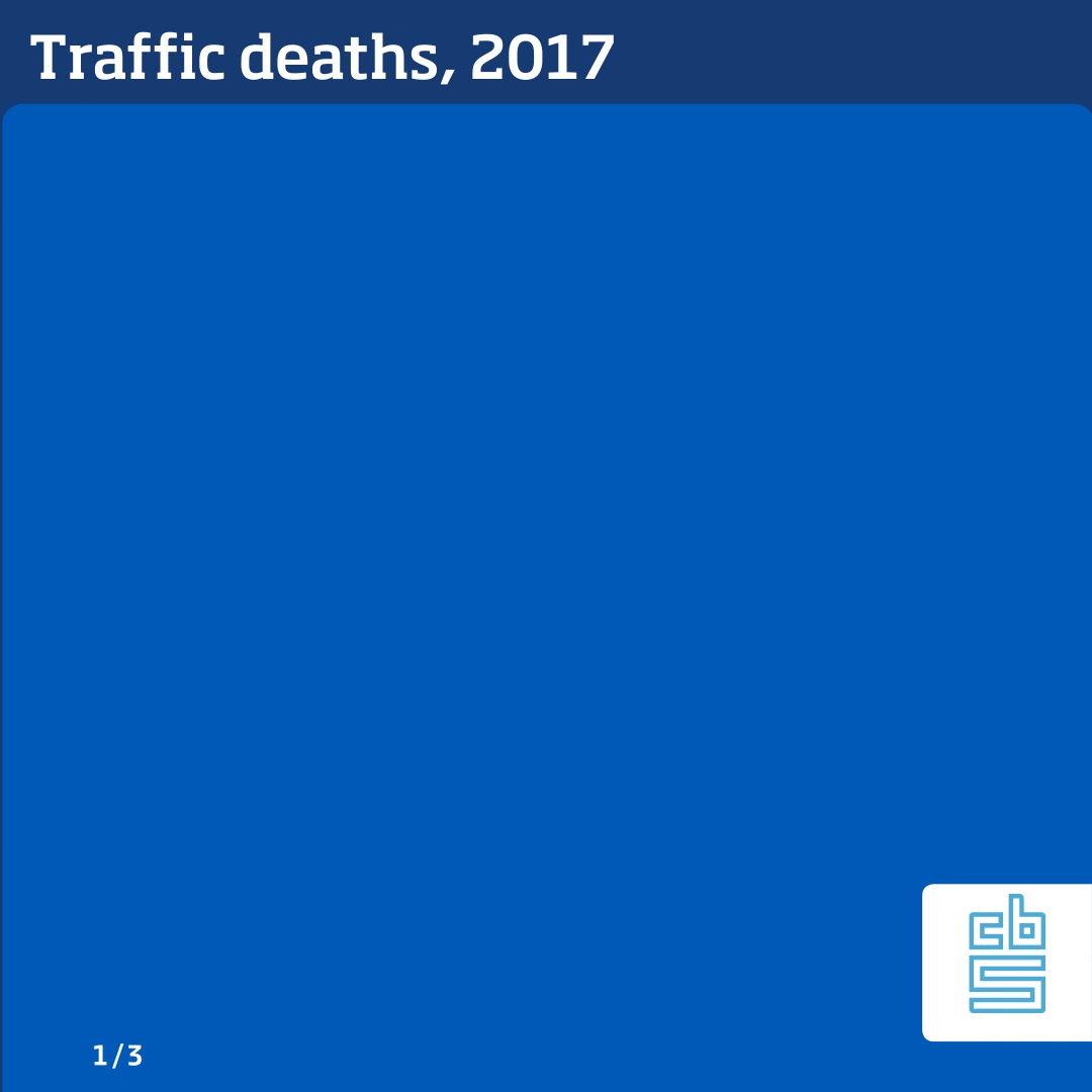 In 2017, traffic accidents killed 206 cyclists. Traffic deaths further included 201 car occupants, 58 pedestrians, 51 motorcyclists, 41 moped riders and 25 mobility scooter riders.